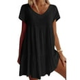 thumbnail image 2 of Langwyqu V-Neck Short Sleeved Women Loose Oversize Casual Mini Shirt Dress, 2 of 5