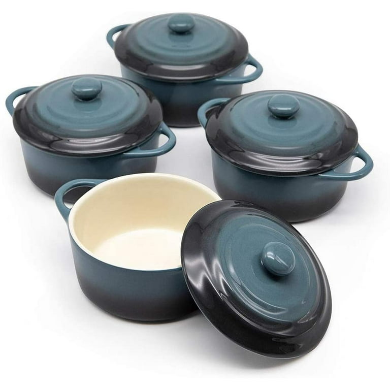 Kook Ceramic Mini Cocotte Set, 12 Oz, Set of 4, Stone Ombre