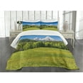 thumbnail image 3 of Ambesonne Scenery Quilted Bedspread Set 3 Pcs, Bavarian Alps Village, Queen Size, Forest Green Fern Green, 3 of 5
