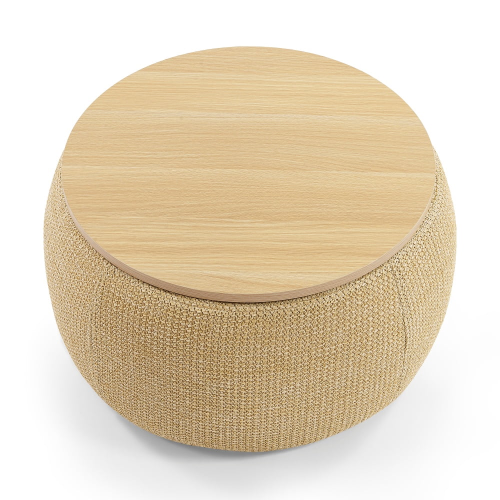 Tcbosik 25.5inch Storage Round Ottoman, End Table with Wood Lid, Footstool for Home Office Living Room, Natural