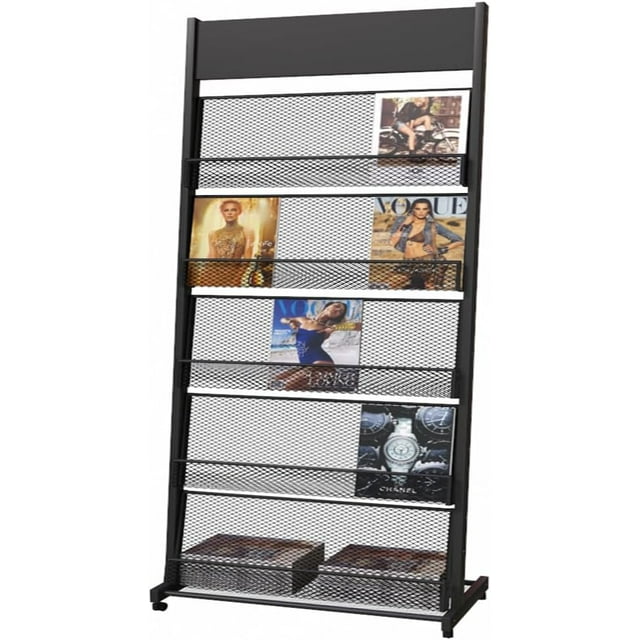Kroey Floor Magazine Rack brochure Display Stand for Offices and Public Reception Area,Literature Rack with 4 Universal Wheels (70"×27×13.8")