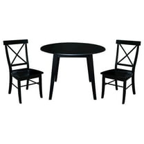 42" Round Solid Wood Dual Drop Leaf Table with 2 Chairs in Black
