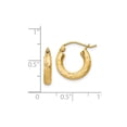 thumbnail image 4 of Real 14kt Yellow Gold Satin and Diamond-cut 3mm Round Hoop Earrings; for Adults and Teens; for Women and Men, 4 of 4