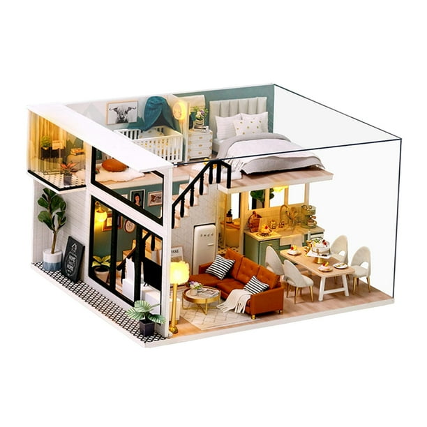 Kit de mini casa de muñecas DIY, casa 12 y LED para mujer, decoración creativa del hogar. Con prueba de polvo