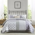 thumbnail image 5 of PANGUSHAN 100% Cotton Quilt Set King Size, 3pcs Patchwork Floral Bedspread Quilt Bedding Set for King Bed, Reversible Lightweight Comforter Bed Spread, Purple/Gray, 5 of 11