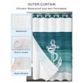 thumbnail image 2 of No Hook Shower Curtains with Snap-in Liner Set, Nautical Anchor Teal Green Waterproof Hotel Style Bathroom Shower Curtain, Coastal Ocean Ombre Striped Mesh Top Window Bath Curtains 36''x72'', 2 of 6