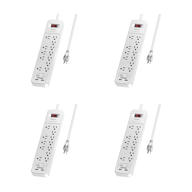 Huntkey Bande d'Alimentation avec 12 Prises AC et 2 Ports de Charge USB, Pack White (4)