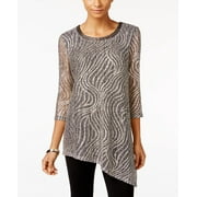 Jm Collection Petite Asymmetrical Swirl Top - Petities - M - GRAY