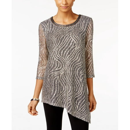 Jm Collection Petite Asymmetrical Swirl Top - Petities - M - GRAY