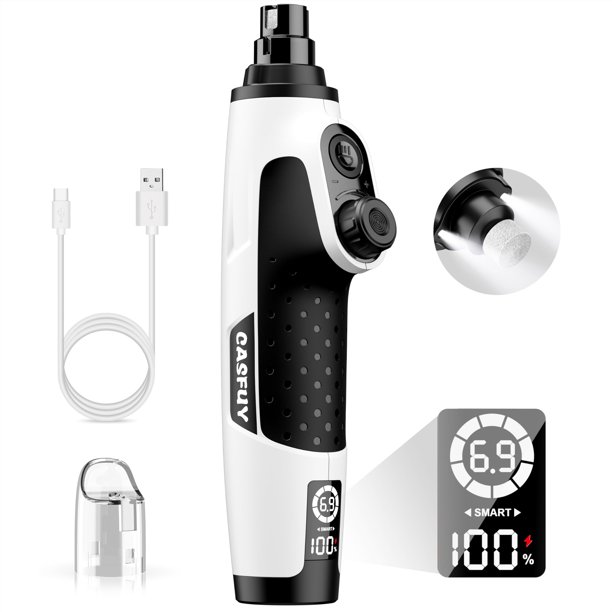 Lima de uñas para perros Casfuy de 6 velocidades, LED, recargable y silenciosa