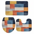 thumbnail image 2 of Abstract Stitching Bathroom Rugs Set Yellow Blue White Stripe Art Non Slip Absorbent Soft Bath Mats 3 Piece Set with Bathroom Rug, U-Shaped Floor Mat, Toilet Seat Cover Small Size, 2 of 9