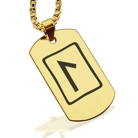 Stainless Steel Elder Futhark Laguz Rune Dog Tag Pendant Necklace