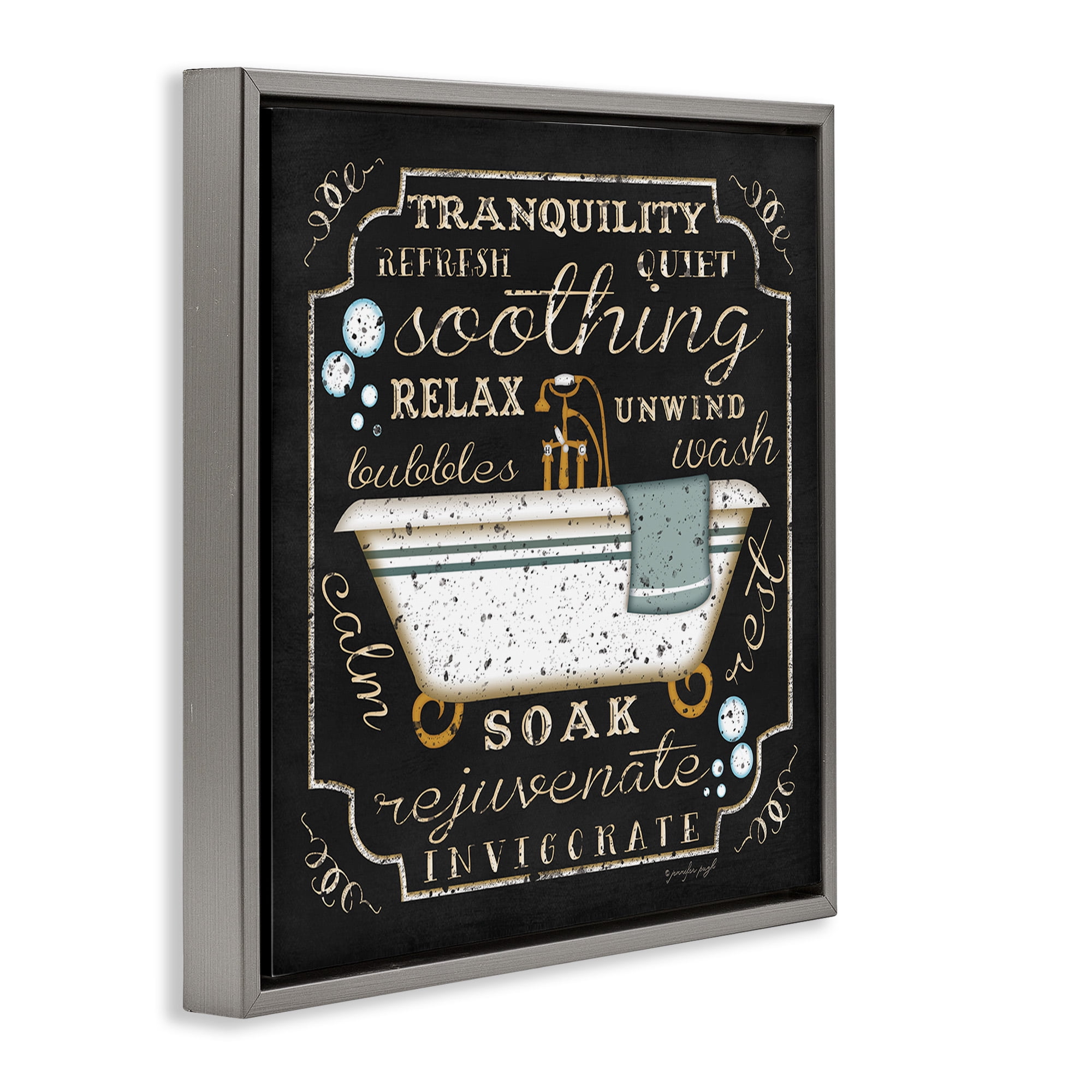 Stupell Industries Country Bathtub with Various Phrases Typography Painting Gray Floater Framed Canvas Art Print Wall Art, 25 x 25