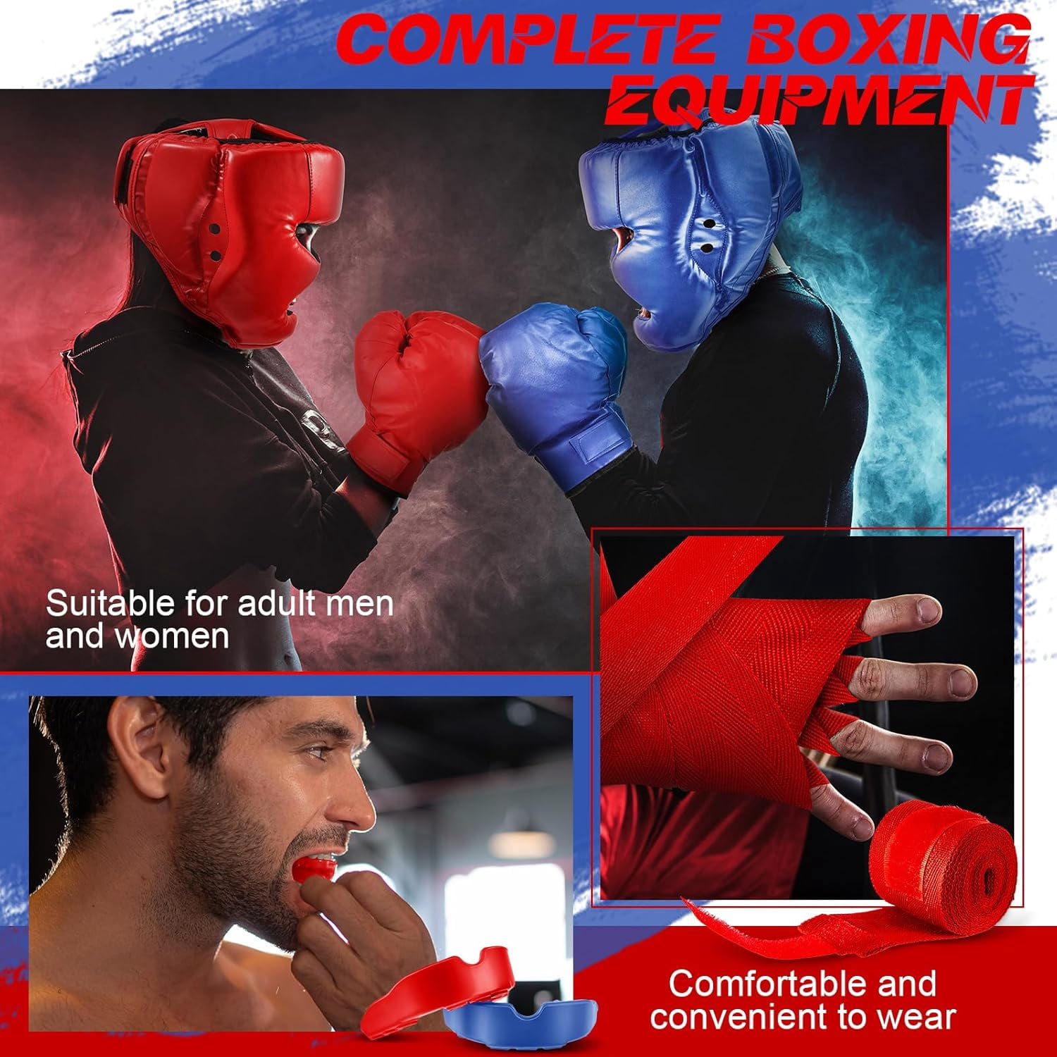 14 Piece Boxing Training Set, 2 Pair 16 Ounce Boxing Gloves, Helmet & Face Mask, Unisex Adult & Youth Beginner Training Gear