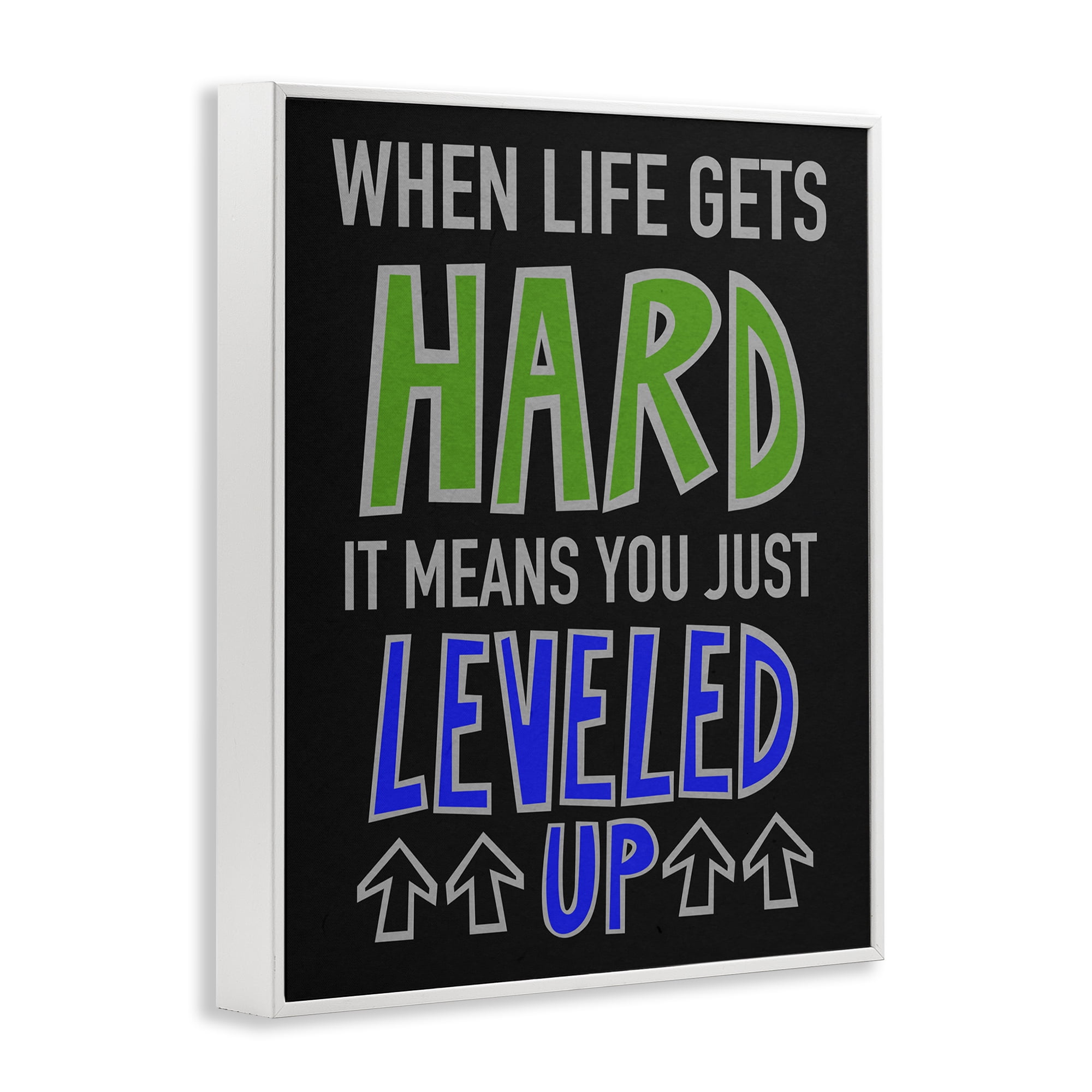 Stupell Industries Leveled Up in Life Typography Painting White Framed Art Print Wall Art, 11 x 14