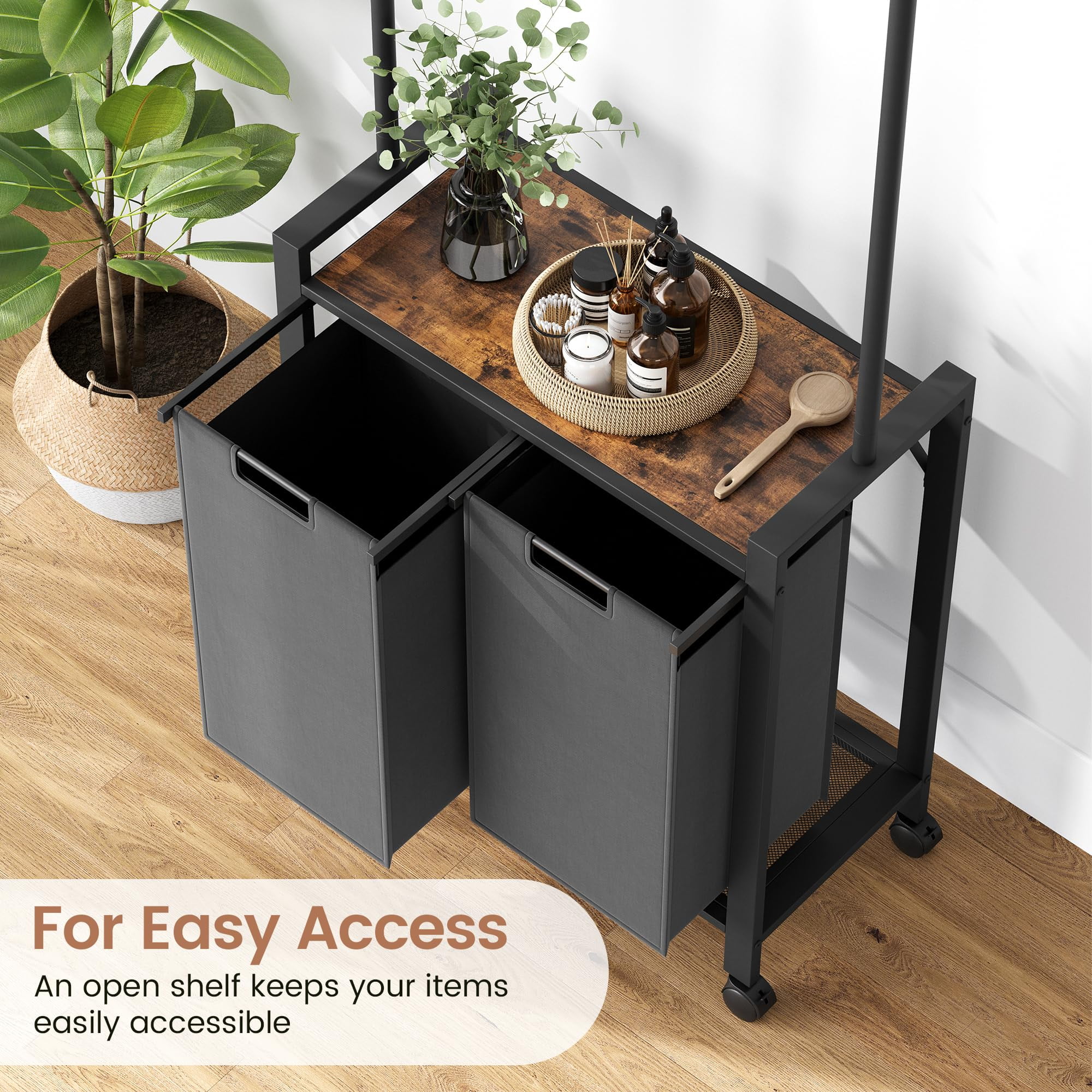 Faitaliicy Laundry Sorter with Hanging Rack,Laundry Sorter 2 Section Laundry Hamper Sorter 2 X 13gal Laundry Basket Organizer for Laundry Room Organization Storage Baskets