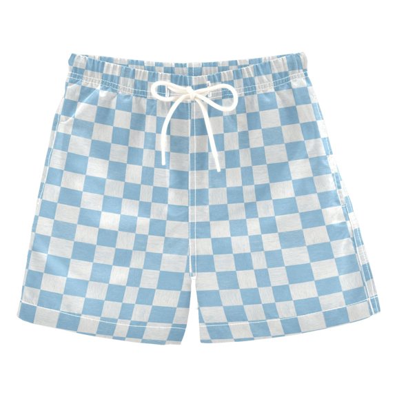 Kids' Beach Pants Comfortable Swim Trunks Light Blue and White Checkered Shorts for Pool Vacation and Lounge Wear 2T
