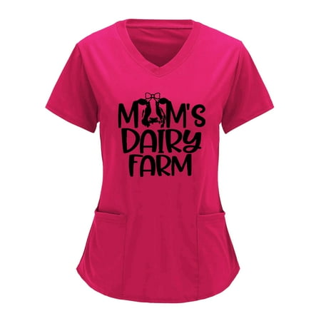 

Scrubs For Women Tops Black Print Short Sleeve V Neck Solid Shirts Blouse With Pocket Women s Working Uniform Nursing