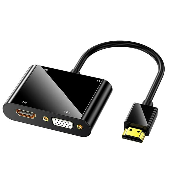 HDMI to HDMI VGA Adapter for Dual Monitor, 2 in 1 Dual Output 1080P Full HD Video Converter Splitter for Laptop, TV Box, Projector, Compatible with Windows/Mac OS/Linux, Plug & Play