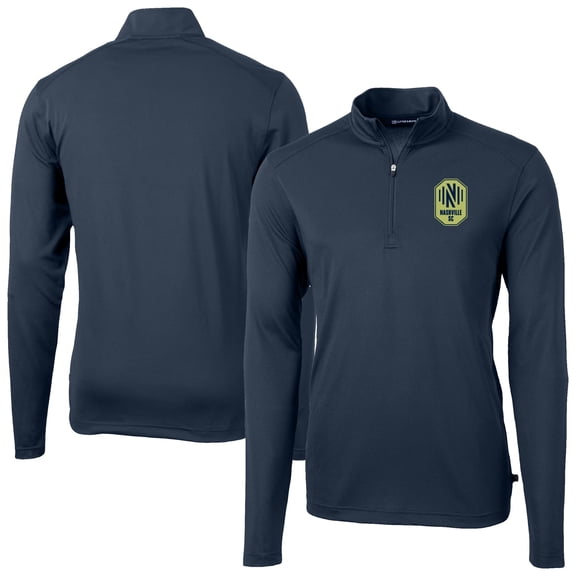 Men's Cutter & Buck Navy Nashville SC DryTec Virtue Eco Pique Recycled Quarter-Zip Pullover
