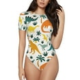 thumbnail image 2 of Picia Dinosaurs and Tropical Leaves Womens One Piece Swimsuits Modest Tummy Control Bathing Suits Lace Up Slimming Swim Suit-Small, 2 of 9