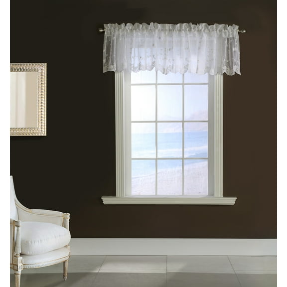Garcia Embroidered Sheer Valance with Scallop Detail 52" x 17" in White