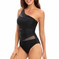 thumbnail image 2 of Womens Bathing Suits Plus Size One Shoulder Ruffle One Piece Swimsuits Solid Color Full Coverage Cutout Swimwear (Black L), 2 of 6