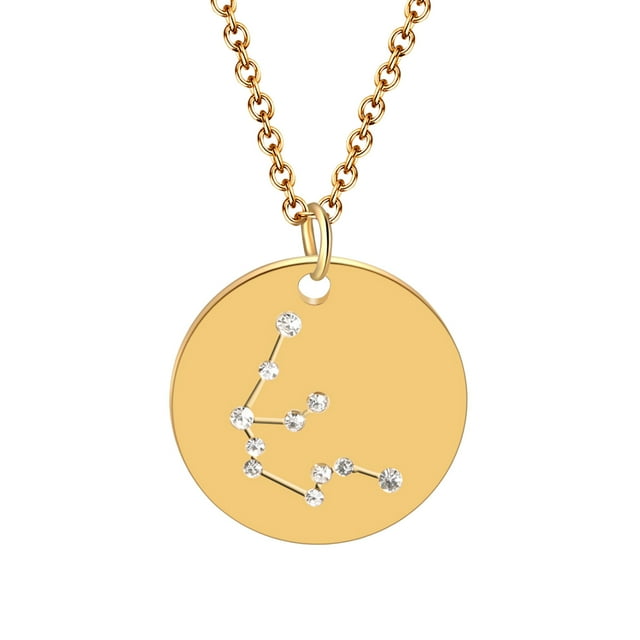 PVCS Collier en Acier Titane à Diamants Sertis, Mode, 12 Constellations, Bijoux
