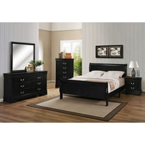 Traditional 4pc Full Size Bed Set Dresser Mirror Nightstand Black Finish Classic Bedroom Wooden Furniture