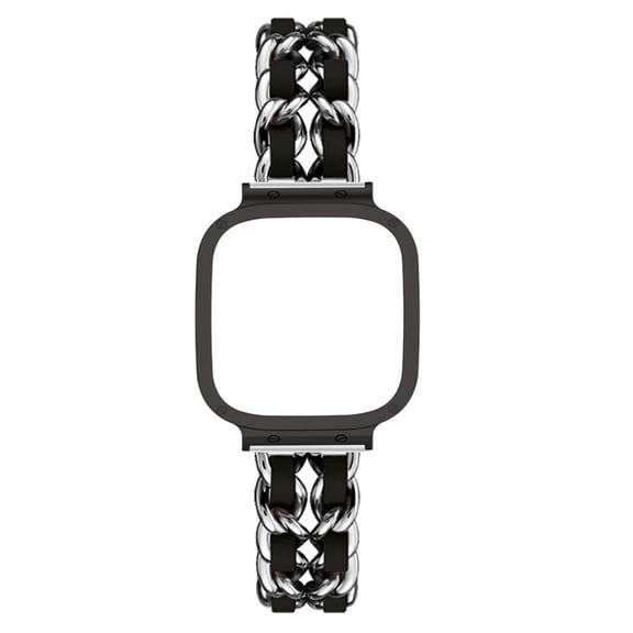 Leather Metal Band Compatible With Xiaomi Redmi Watch 3 Active/Redmi Watch 3 Lite Band, Stainless Steel Metal Cowboy Chain Style Replacement for Band Xiaomi Redmi Watch 3 Active/3 Lite