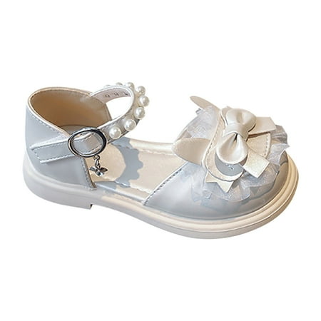 Otqutp Toddler Girls Beaded Strap Sandals Kids Buckle Ankle Closed Toe Bow Lace Princess Shoes Formal Wedding Elegant Sandals