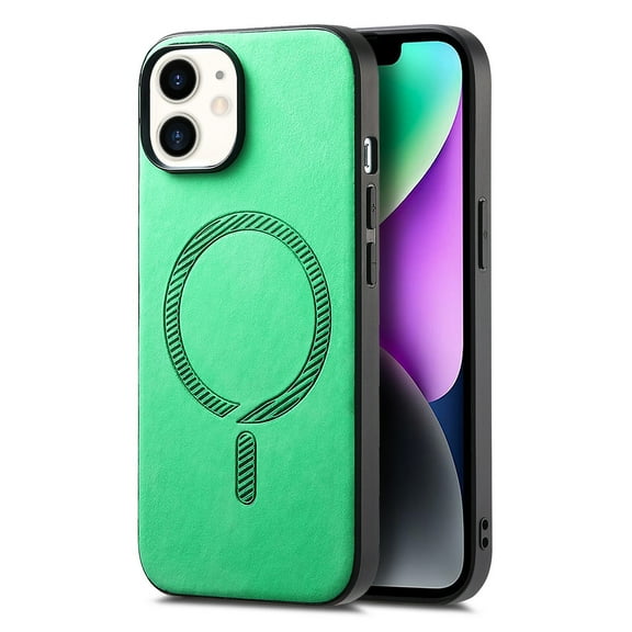 for iPhone 12 Magnetic Case, Luxury PU Leather Skin-Feel Back Protective Phone Cover Compatible with Mag-Safe Support Car Mount Holder for iPhone 12, Green