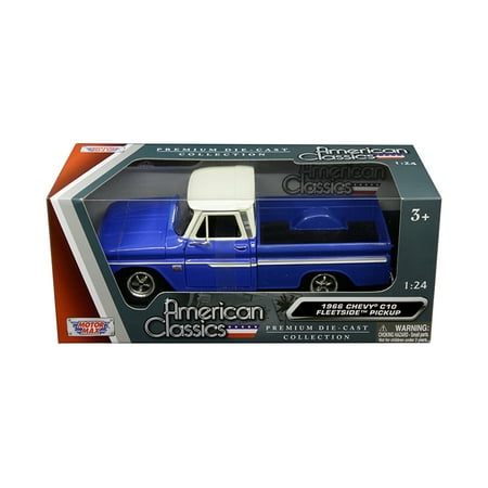 1960 1966 Chevy Truck 1966 Chevrolet C10 Fleetside Pickup Truck Blue with Cream Top 1/24 Diecast Model Car by Motormax ()