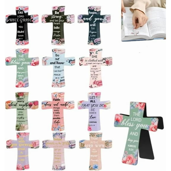 12Pcs Magnetic Cross Bookmarks Gifts, Inspirational Magnetic Bible Bookmarks with Verses, Religious Christian Magnetic Bookmarks for Bible Study, Readers, Teachers & Students(#01(12pcs))