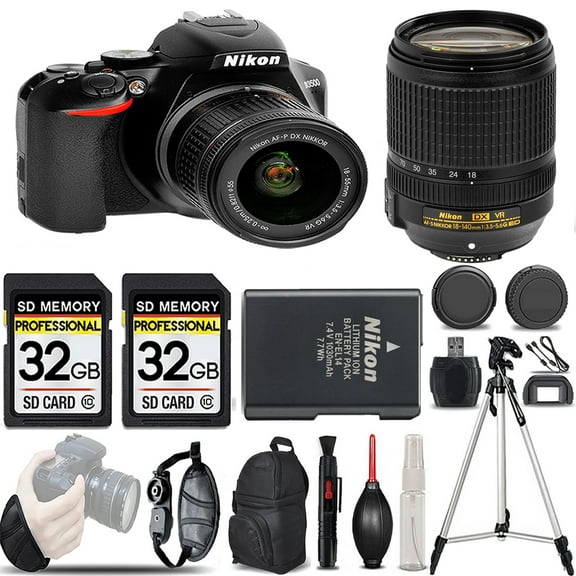 Nikon D3500 DSLR Camera with 18-55mm Lens  18-140mm f/3.5-5.6G Lens -LOADED KIT (International Version)