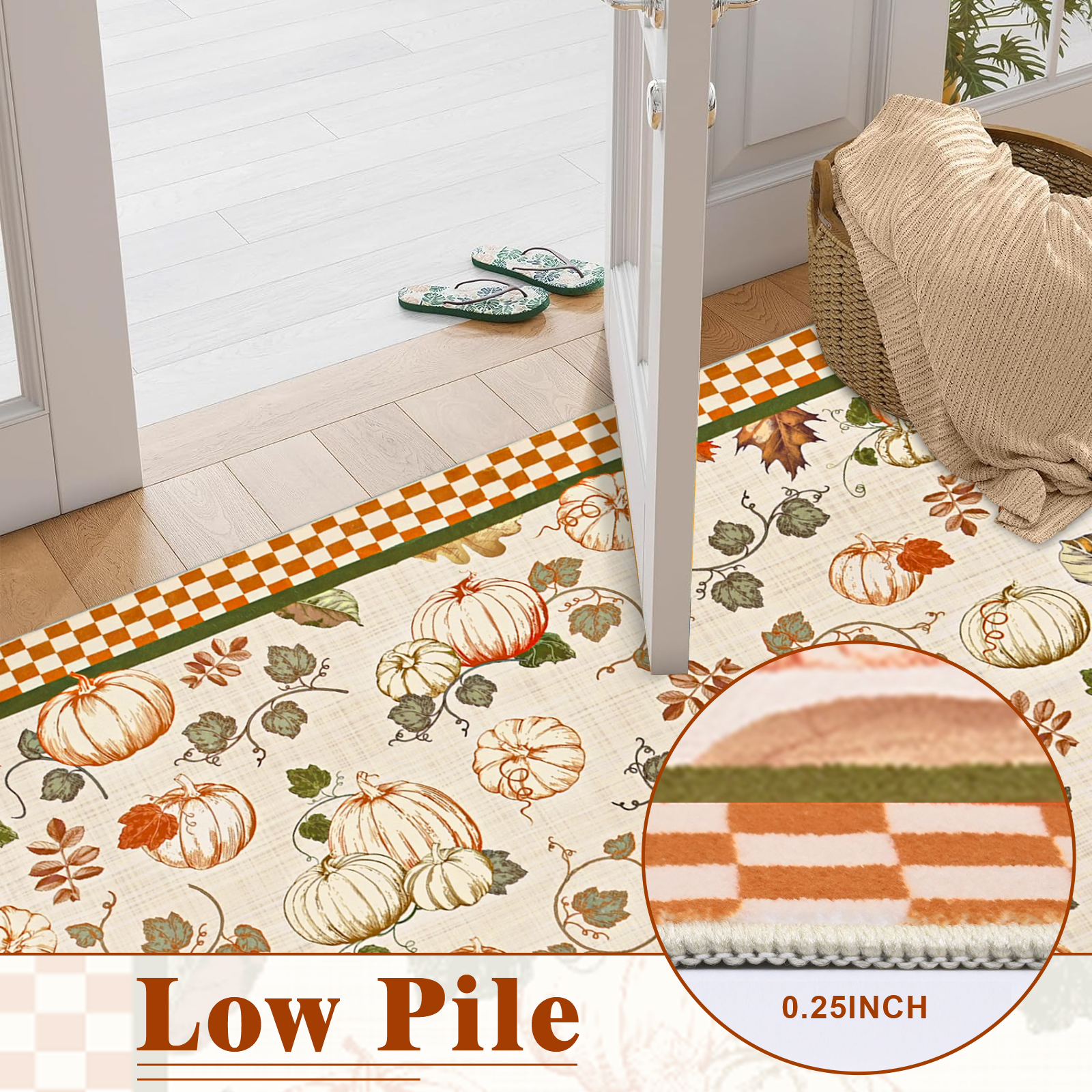 Bleum Cade Fall Area Rugs 2x3 Entryway Rug,Non Slip Washable Door Mat Outdoor Indoor Pumpkins Welcome Mat for Entrance,Beige