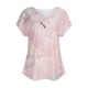 thumbnail image 4 of Fiudx Ofertas Relámpago Top/Camisa de Manga Corta con Cuello En V Plisado Estampado de Verano para Mujer, 4 of 6