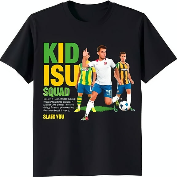 Black T-Shirt with ' ISU SQUAD' Graphic Design & Soccer Players