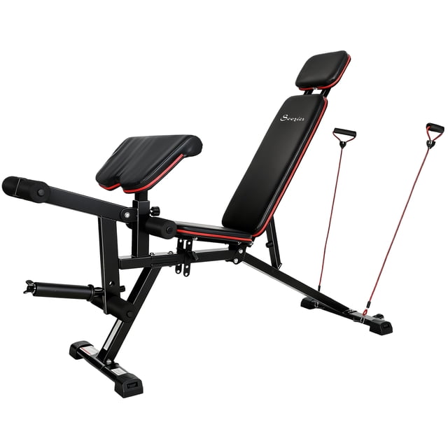 CoSoTower Banc de Musculation Réglable avec Roues, Charge 660 Lb Banc d'Entraînement avec Extension des Jambes, Courbure de Prédicateur et Bandes de Résistance
