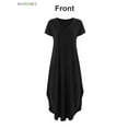 thumbnail image 4 of BadPiggies Short Sleeve Loose Maxi Dress with Pockets, Plain Casual Ankle Length Long Dress V Neck Summer T-Shirt Dress (S, Black), 4 of 8