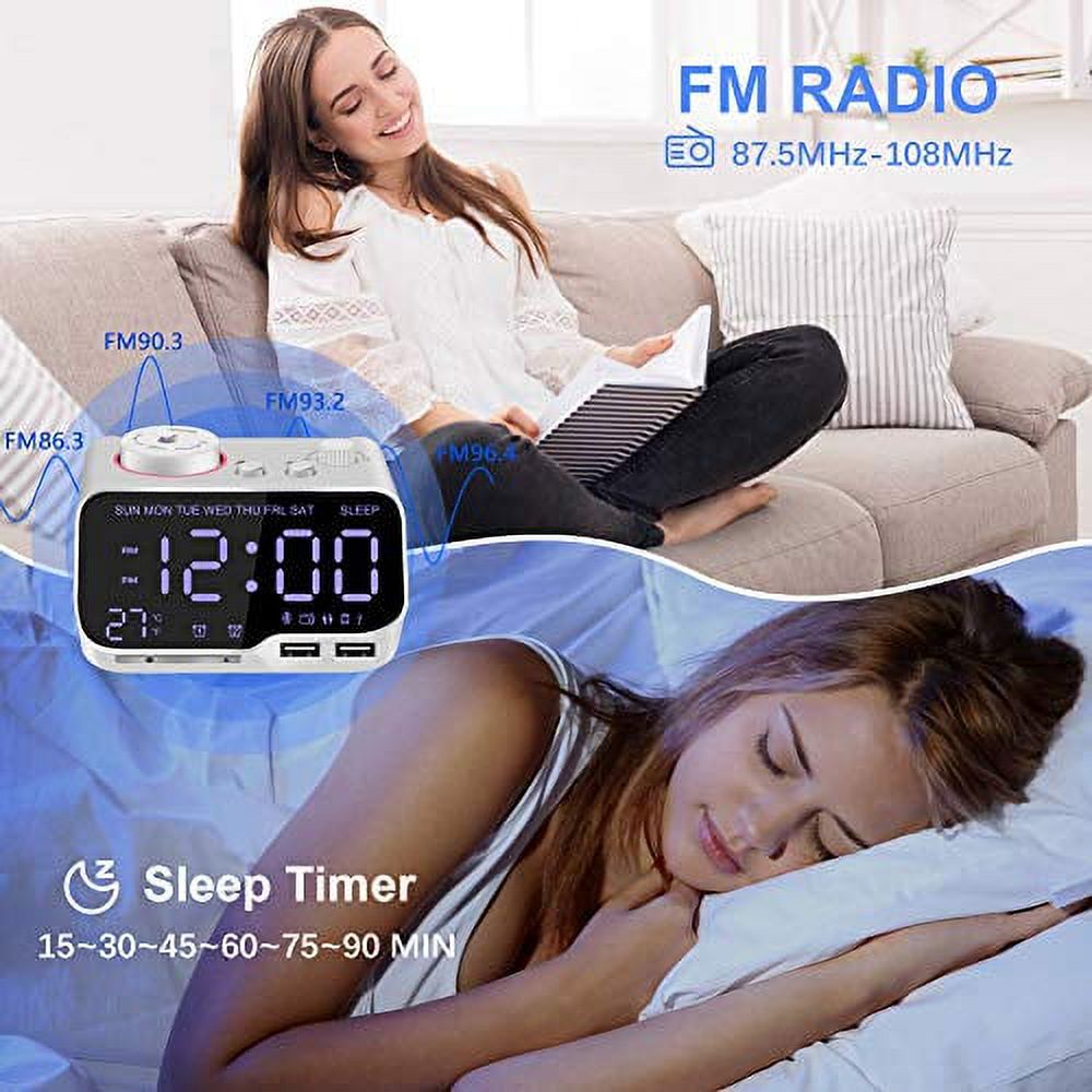 Uplift Alarm Clock Radio Bluetooth Speaker Battery Backup Clock with Dimmer,FM Radio,Sleep Timer,Dual Alarms,Snooze,2 USB Charging Ports,TF Card,Thermometer,Digital Clock for Bedroom,White - image 3 of 3