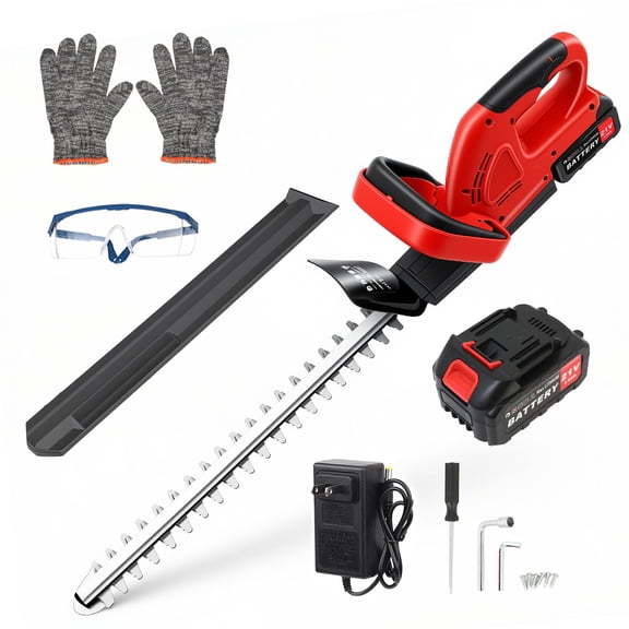 20 inch Cordless Hedge Trimmer, 550W Hedge Trimmer with 21V 3.0Ah Battery and Charger for Shrub & Bush Trimming, Red