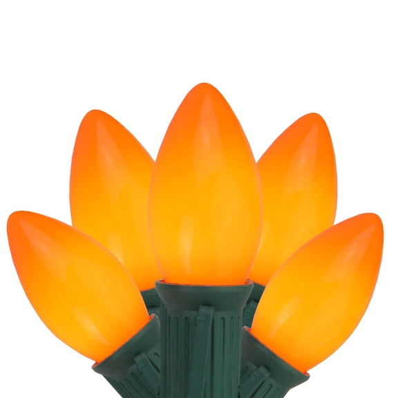 Set of 25 Opaque Orange C9 Christmas Lights - Green Wire