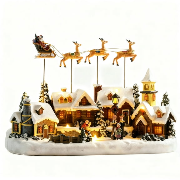 Melody Nature 12 inch LED Christmas Village with Santa and Deer Indoor Decor