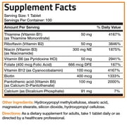 Bronson Super B Vitamin B Complex Sustained Slow Release (Vitamin B1, B2, B3, B6, B9 - Folic Acid, B12) Contains All B Vitamins 100 Tablets