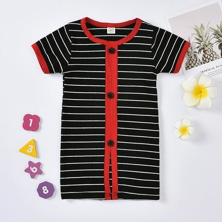 

AURIGATE Baby and Toddler Girl Dress Girls Cotton Long Sleeve Casual Cartoon Appliques Striped Jersey Dresses