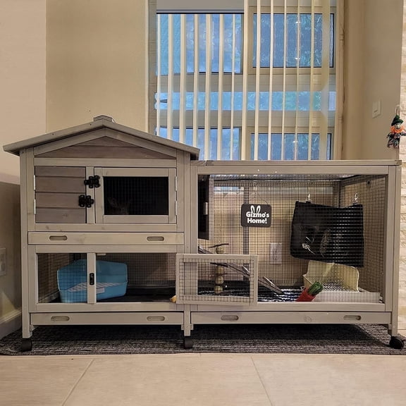 Aivituvin 62" Rabbit Hutch Bunny Cage Outdoor & Indoor with Wheels, Two Layer Guinea Pig House with Pull Out Tray, Chew-Proof Ramp, Waterproof Roof