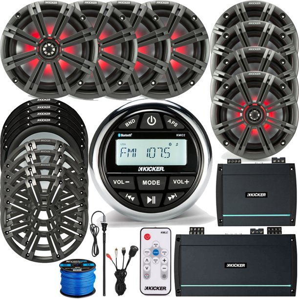 Kicker GaugeMount AM/FM Radio Bluetooth Receiver, 4 x 8" Coaxial LED