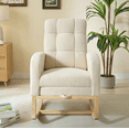 thumbnail image 2 of Solid Wood Leg Rocking Chair with Adjustable Footrest & High Back Support - Plush Teddy Fabric Armchair with Reinforced Side Pocket for Living Room Comfort (Beige), 2 of 9