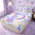 thumbnail image 2 of meiyoeat Garden Flower D Letter Zipper Twin Comforter Sets with Fitted Sheet and 2 Pillowcases for Women Girls, Purple Cute Groovy Daisy Zipper Bedding Set, Reversible, 4-Piece, 2 of 6